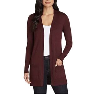 Matty M The Boyfriend Open Front Cardigan Sweater in Merlot